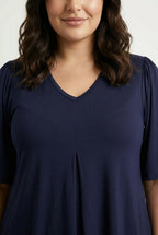 Plus Size V-Neck Plain Asymmetrical Cut Stretchy Blouse