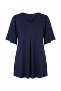 Plus Size V-Neck Plain Asymmetrical Cut Stretchy Blouse
