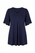 Plus Size V-Neck Plain Asymmetrical Cut Stretchy Blouse