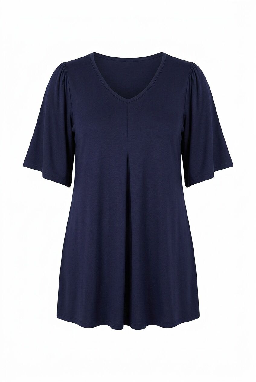 Plus Size V-Neck Plain Asymmetrical Cut Stretchy Blouse