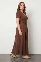Plus Size V-Neck Belted Stretchy Wrap Dress