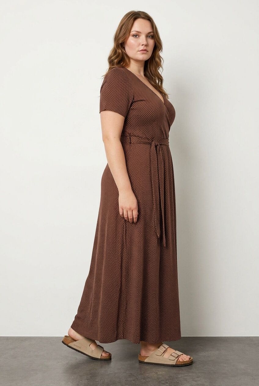 Plus Size V-Neck Belted Stretchy Wrap Dress