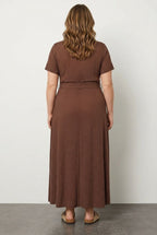 Plus Size V-Neck Belted Stretchy Wrap Dress