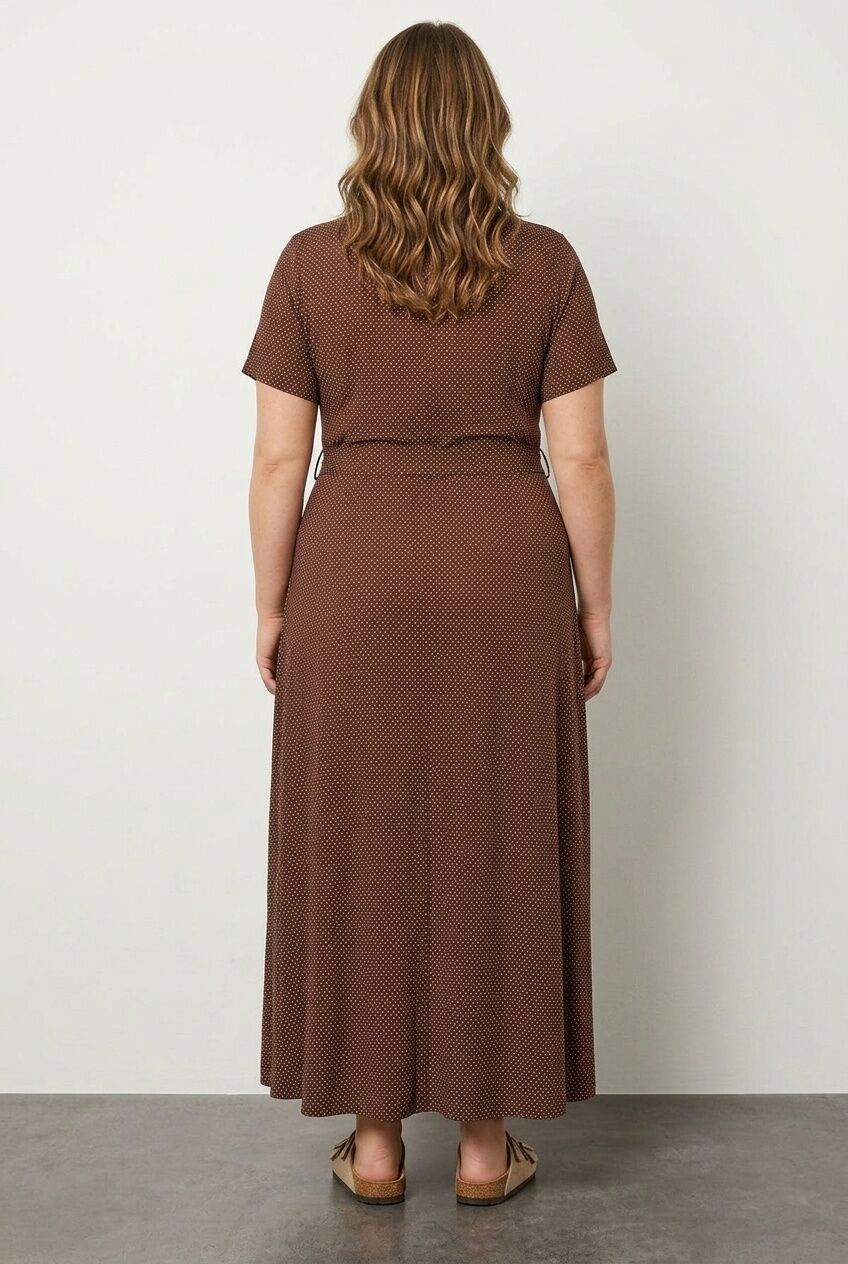 Plus Size V-Neck Belted Stretchy Wrap Dress