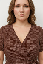 Plus Size V-Neck Belted Stretchy Wrap Dress