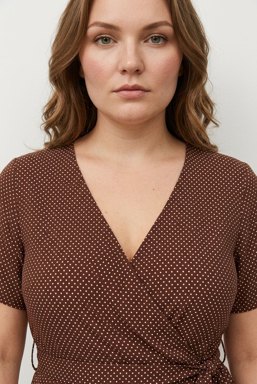 Plus Size V-Neck Belted Stretchy Wrap Dress