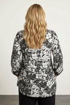 Plus Size V-Neck Long Sleeve Stretchy Blouse with Elasticated Cuffs and Ruffled Hem
