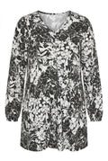 Plus Size V-Neck Long Sleeve Stretchy Blouse with Elasticated Cuffs and Ruffled Hem