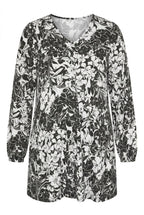 Plus Size V-Neck Long Sleeve Stretchy Blouse with Elasticated Cuffs and Ruffled Hem