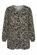 Plus Size V-Neck Long Sleeve Patterned Blouse with Elasticated Cuffs