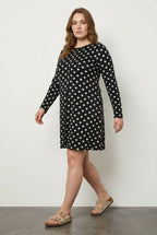 Plus Size V-Neck Long Sleeve Polka Dot Short Dress