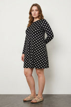 Plus Size V-Neck Long Sleeve Polka Dot Short Dress