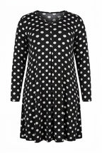 Plus Size V-Neck Long Sleeve Polka Dot Short Dress
