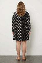 Plus Size V-Neck Long Sleeve Polka Dot Short Dress