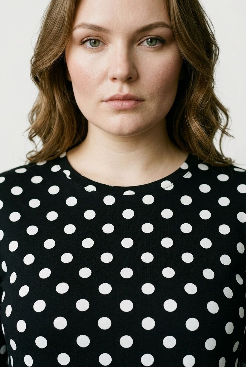 Plus Size V-Neck Long Sleeve Polka Dot Short Dress
