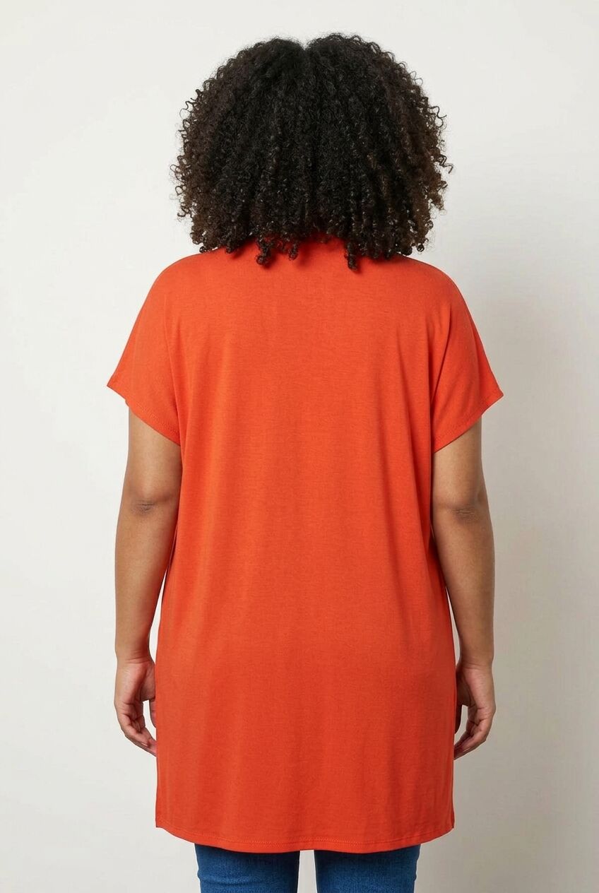 Plus Size Slit-Detailed Buttonless Stretchy Fabric Short Sleeve Cardigan