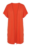 Plus Size Slit-Detailed Buttonless Stretchy Fabric Short Sleeve Cardigan