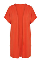Plus Size Slit-Detailed Buttonless Stretchy Fabric Short Sleeve Cardigan