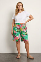 Plus Size Patterned Loose Fit Stretchy Shorts with Elastic Waist