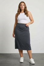 Plus Size Elastic Waist Relaxed Fit Midi Length Skirt
