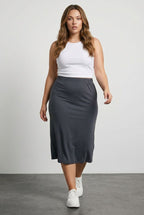 Plus Size Elastic Waist Relaxed Fit Midi Length Skirt