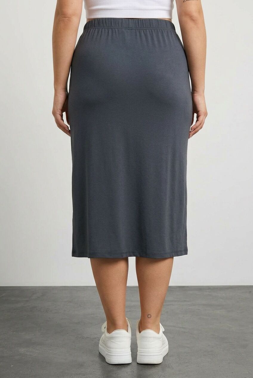 Plus Size Elastic Waist Relaxed Fit Midi Length Skirt
