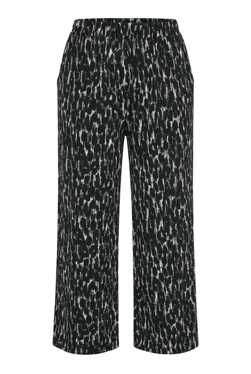 Plus Size Patterned Wide Leg Pants with Elastic Waist and Pockets