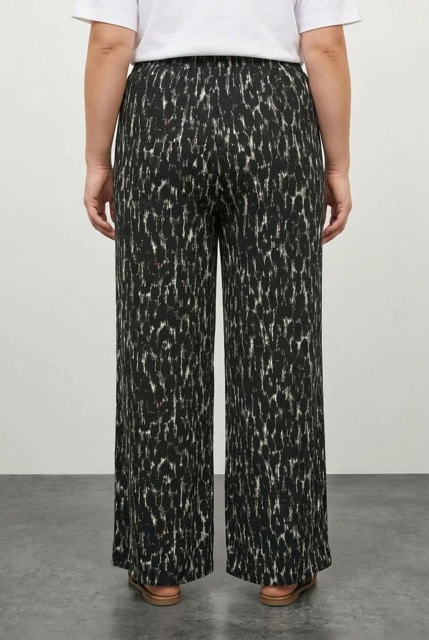 Plus Size Patterned Wide Leg Pants with Elastic Waist and Pockets