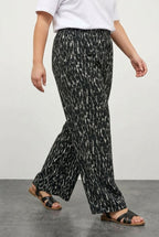Plus Size Patterned Wide Leg Pants with Elastic Waist and Pockets