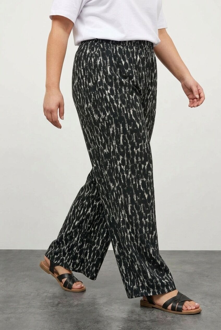 Plus Size Patterned Wide Leg Pants with Elastic Waist and Pockets