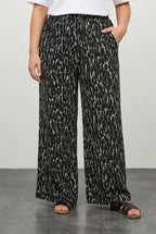 Plus Size Patterned Wide Leg Pants with Elastic Waist and Pockets