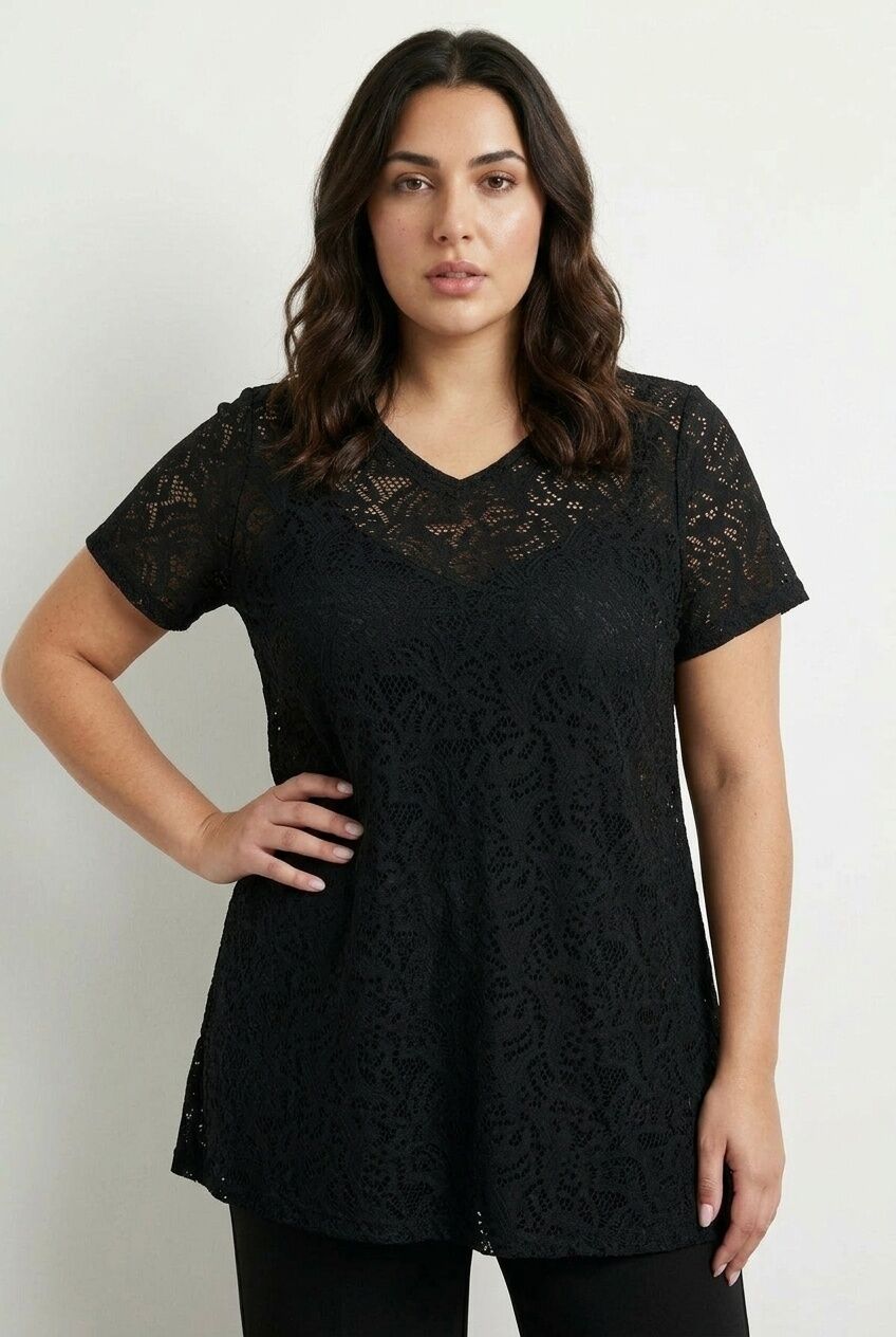 Plus Size V-Neck Sleeveless Unlined Lace T-shirt