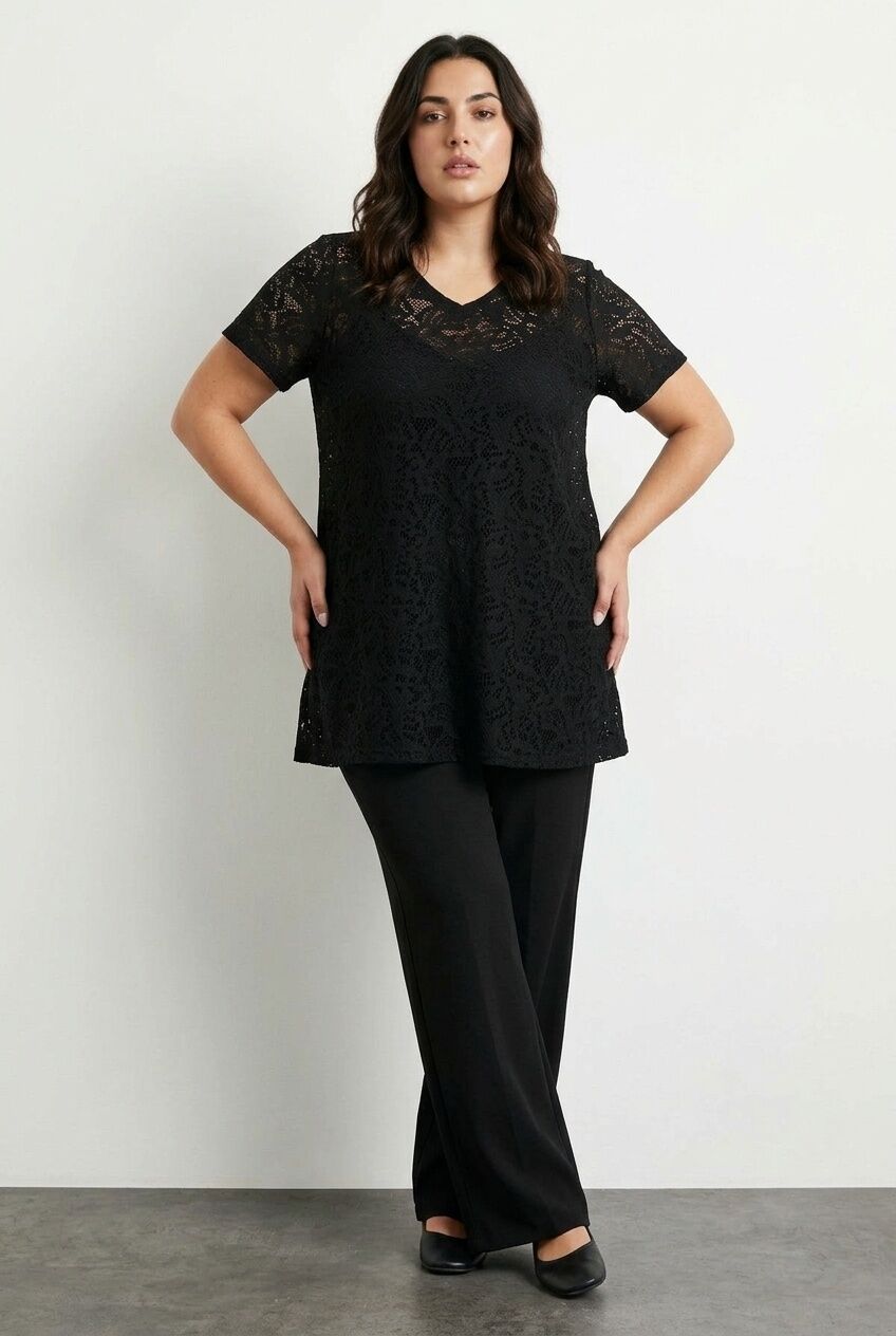 Plus Size V-Neck Sleeveless Unlined Lace T-shirt