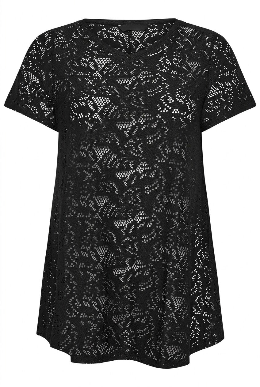 Plus Size V-Neck Sleeveless Unlined Lace T-shirt