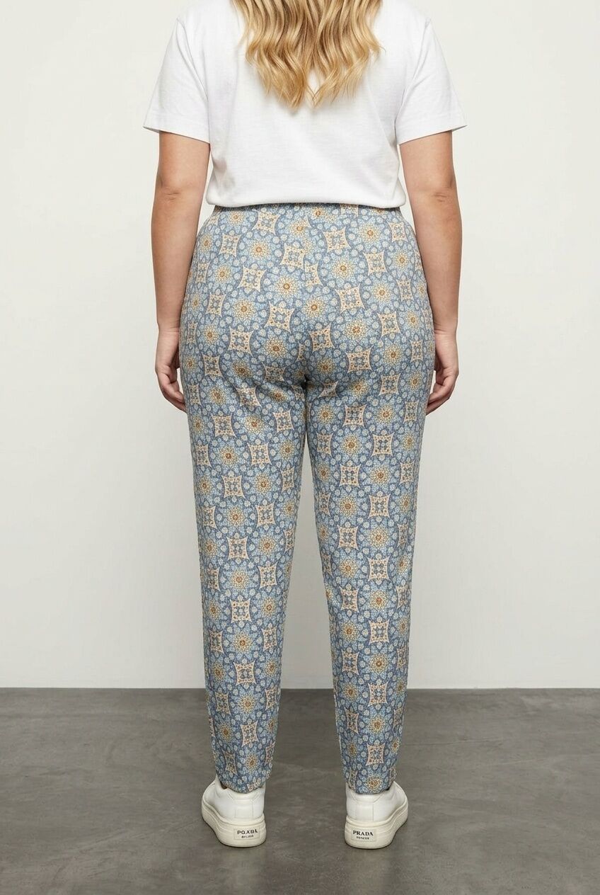 Plus Size Elastic Waist and Cuffed Patterned Pocketed Pants