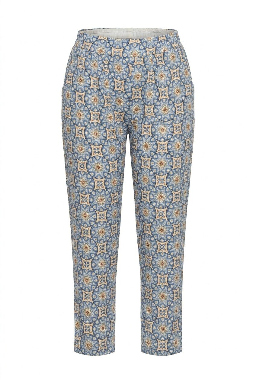 Plus Size Elastic Waist and Cuffed Patterned Pocketed Pants