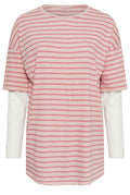 Plus Size Crew Neck Double Layered Striped Sleeve T-shirt