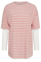 Plus Size Crew Neck Double Layered Striped Sleeve T-shirt