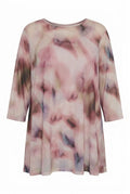 Plus Size Crew Neck Patterned Long Sleeve Tulle Blouse