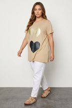 Plus Size Crew Neck Short Sleeve Glittery Printed T-shirt