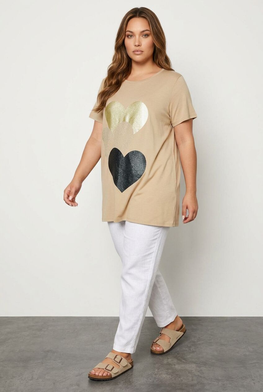 Plus Size Crew Neck Short Sleeve Glittery Printed T-shirt