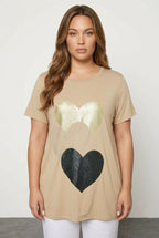 Plus Size Crew Neck Short Sleeve Glittery Printed T-shirt
