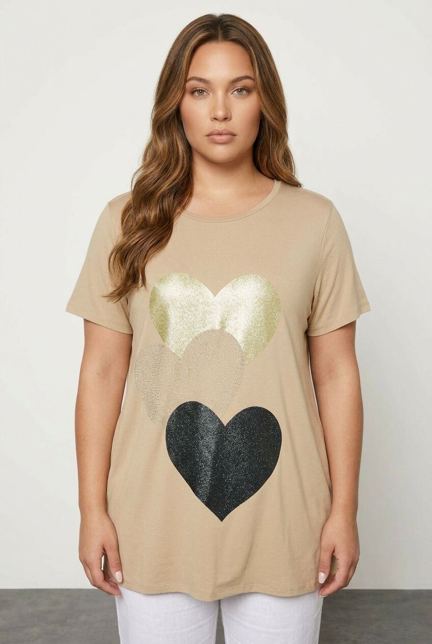 Plus Size Crew Neck Short Sleeve Glittery Printed T-shirt