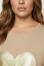 Plus Size Crew Neck Short Sleeve Glittery Printed T-shirt