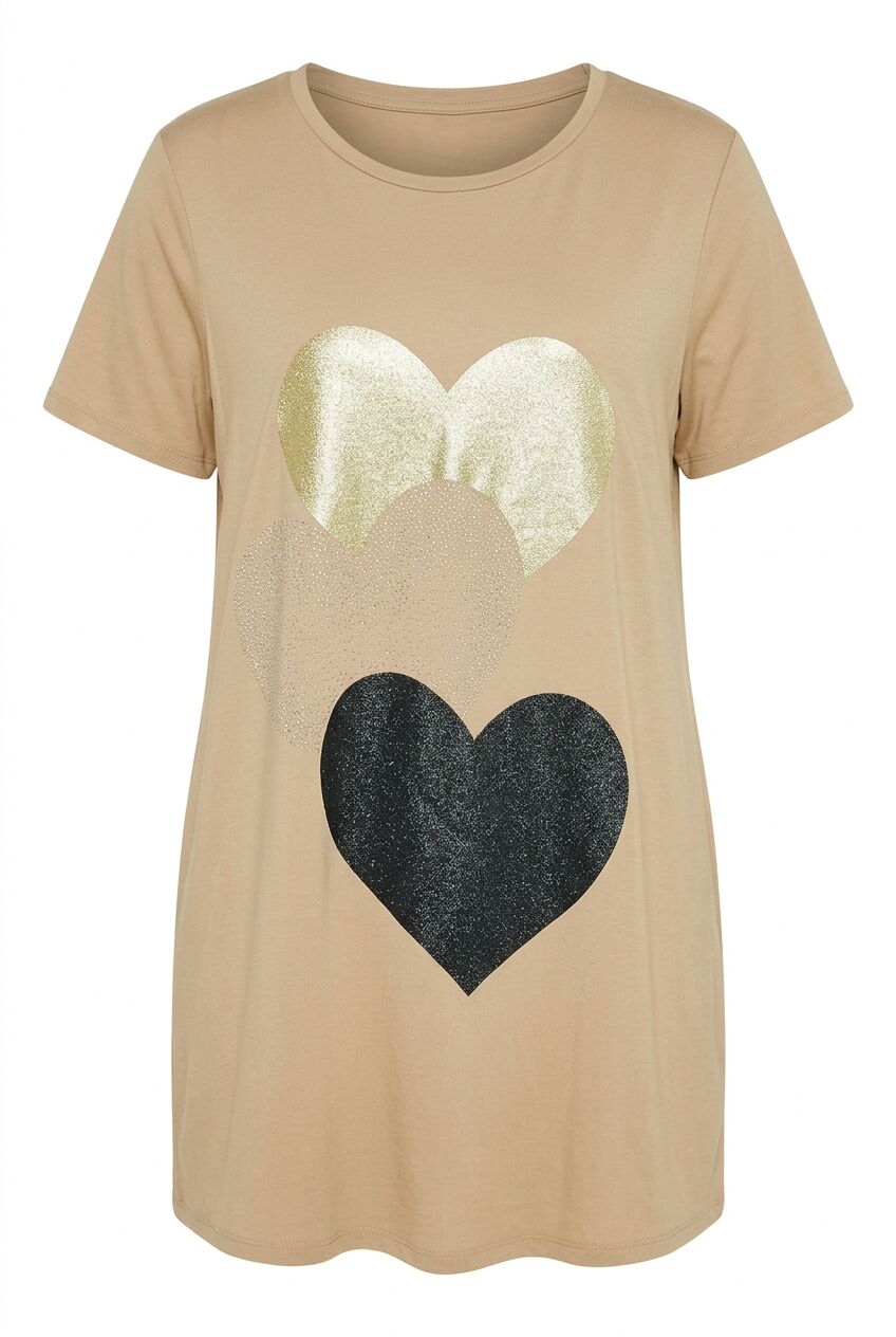 Plus Size Crew Neck Short Sleeve Glittery Printed T-shirt