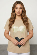 Plus Size Crew Neck Short Sleeve Glittery Printed T-shirt