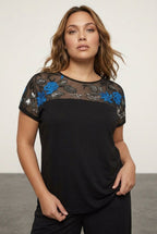 Plus Size Crew Neck Short Sleeve Sequin Detailed Blouse