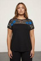Plus Size Crew Neck Short Sleeve Sequin Detailed Blouse