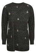 Plus Size Crew Neck Stone Detailed Long Sleeve Blouse