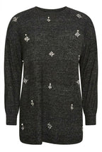 Plus Size Crew Neck Stone Detailed Long Sleeve Blouse